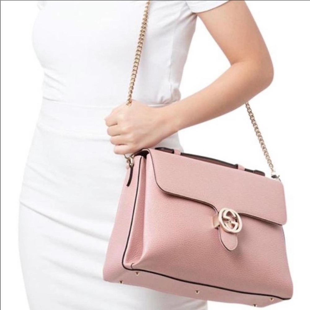 GUCCI GG Interlocking Calfskin Shoulder Pink Bag